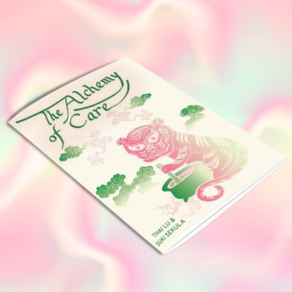 Book cover with pink tiger and green background